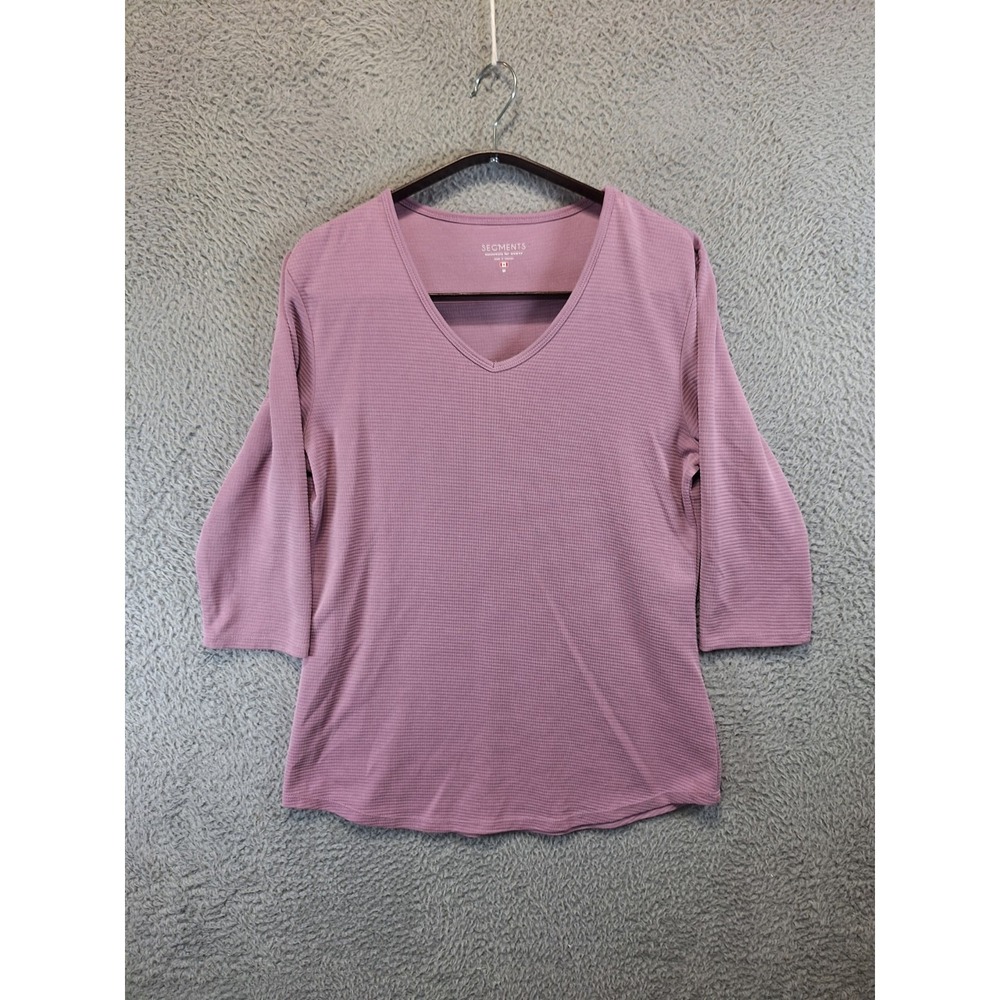 SEG'MENTS Essentials Shirt Womens Medium Purple‎ Tencel Ribbed 3/4 Sleeve V Neck